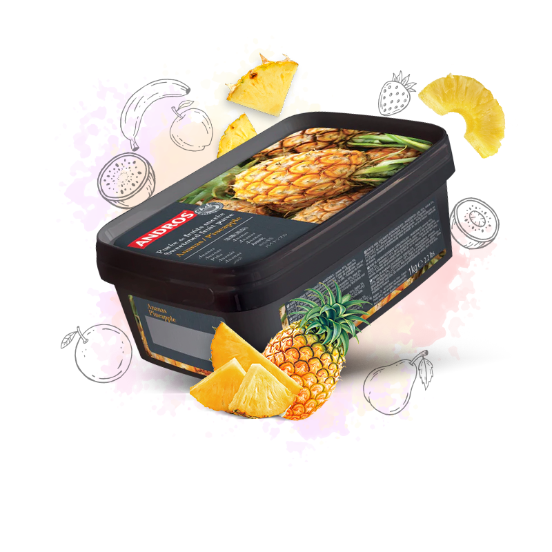 Pure de Piña Andros chef 90/10 congelado disponible en tarro 1 kg